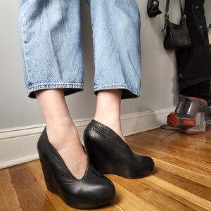 Black Matiko Leather Wedge Heel